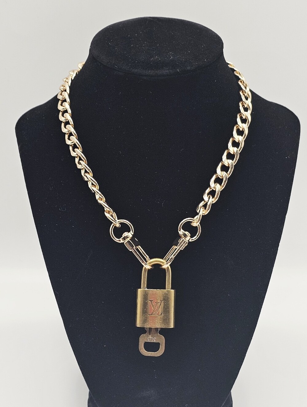 Louis Vuitton Brass Padlock and Key with Chain